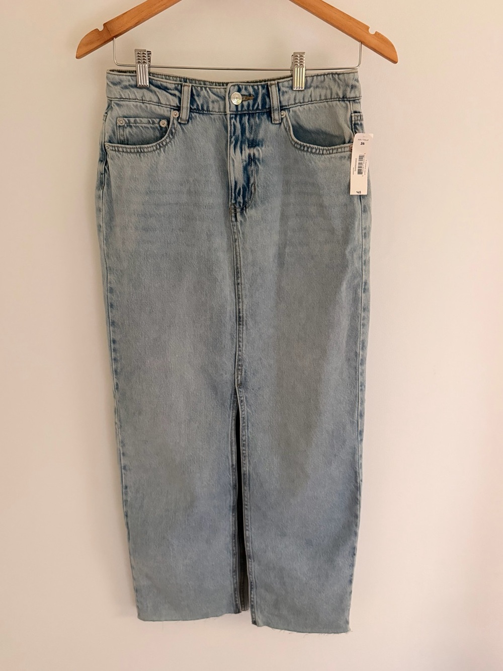 Joe Fresh Light Wash Denim Maxi Skirt Front Slit NWT Size 26